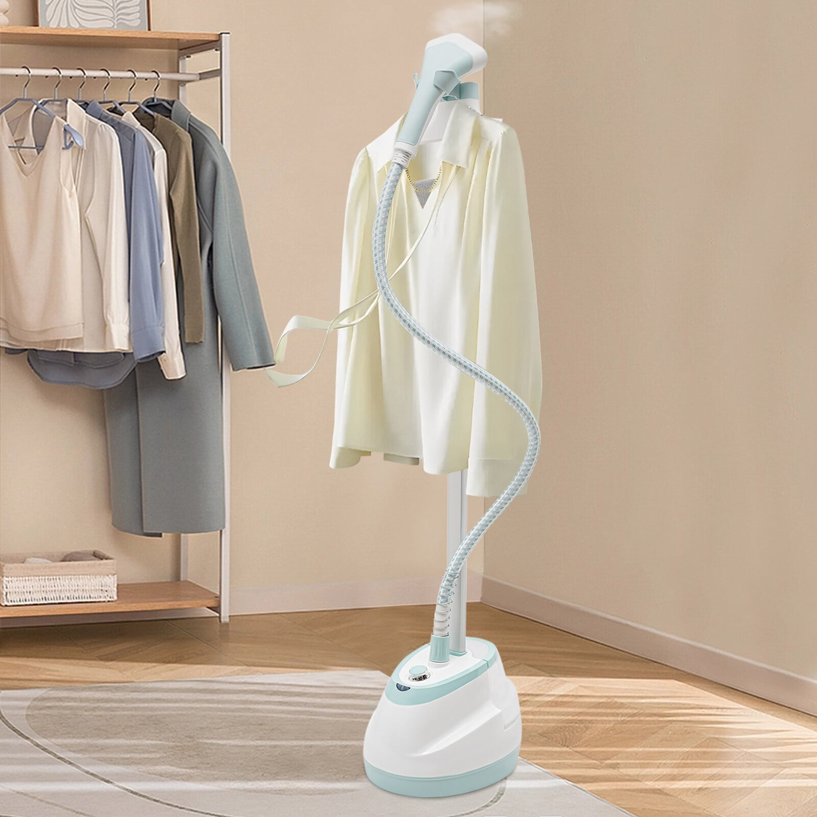 1350W Standing Steamer - Quick & Efficient Fabric Ironing Machine with Adjustable Height, 10 Steam Levels, and Safety Features