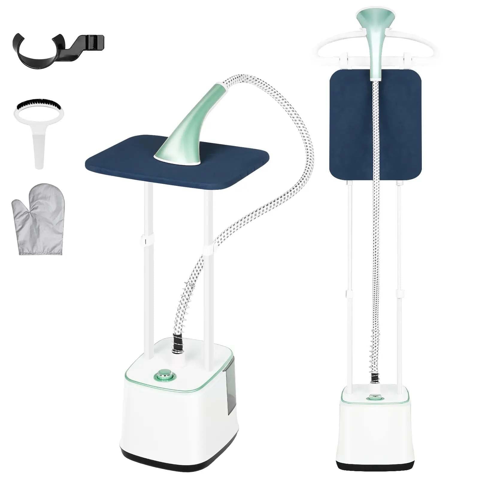 Advwin 2000W Standing Garment Steamer with 10 Steam Levels, 2.7L Tank for 90 Min Steam, Dual Rod Adjustable Height, Vertical & Flat Ironing with Accessories (Green)