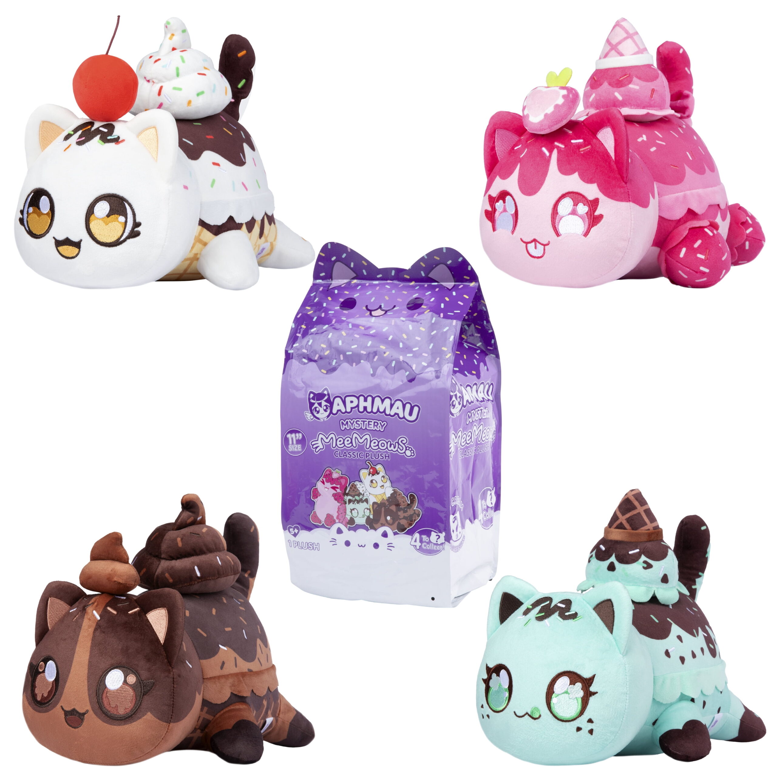 Aphmau MeeMeows 11” Classic Mystery Plush Toy, Ice Cream Theme, Blind Box, 1 of 4 Possible Ages 5+