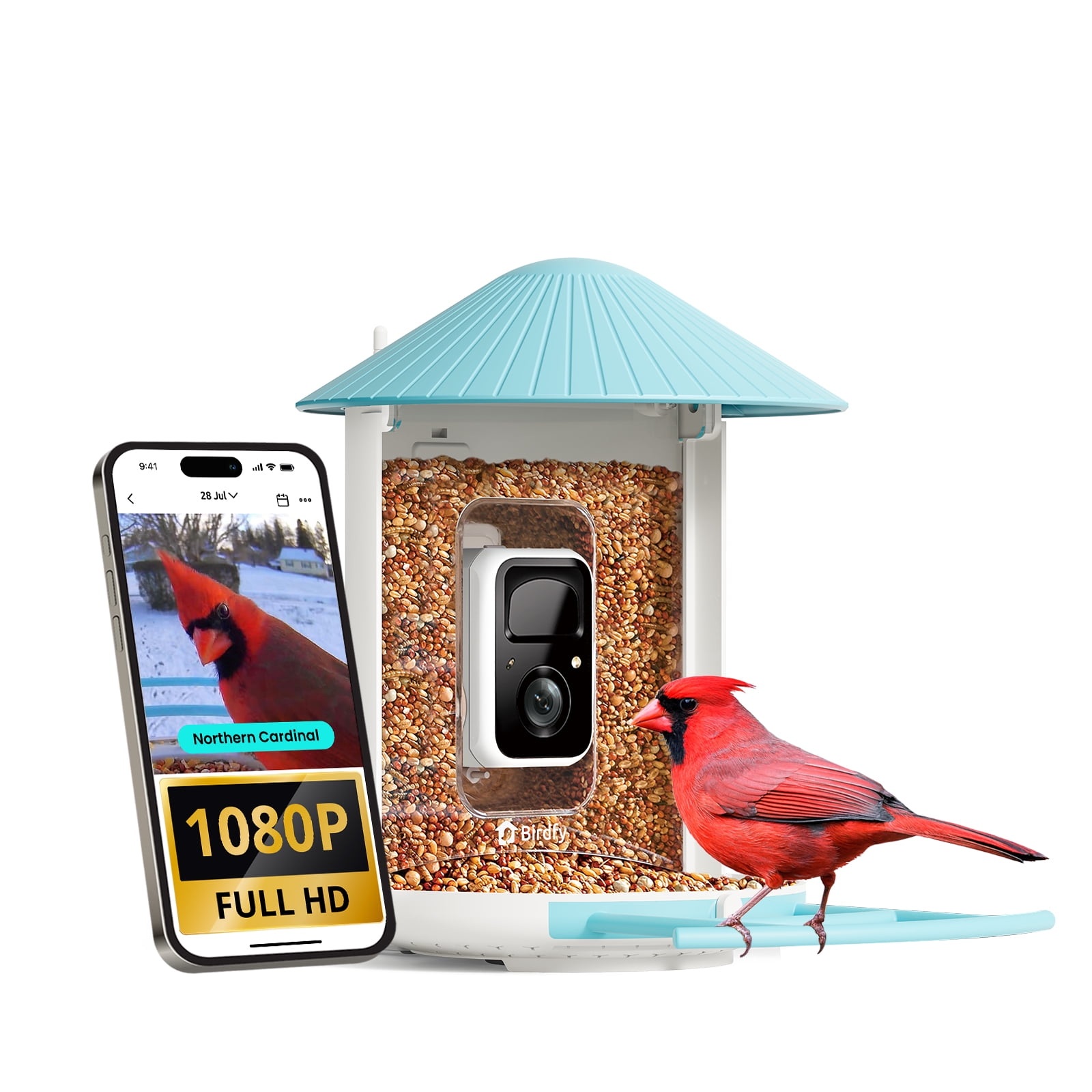 Birdfy Smart Bird Feeder with Camera for Bird Feeding and Watching - 1.5 lb Capacity, Blue