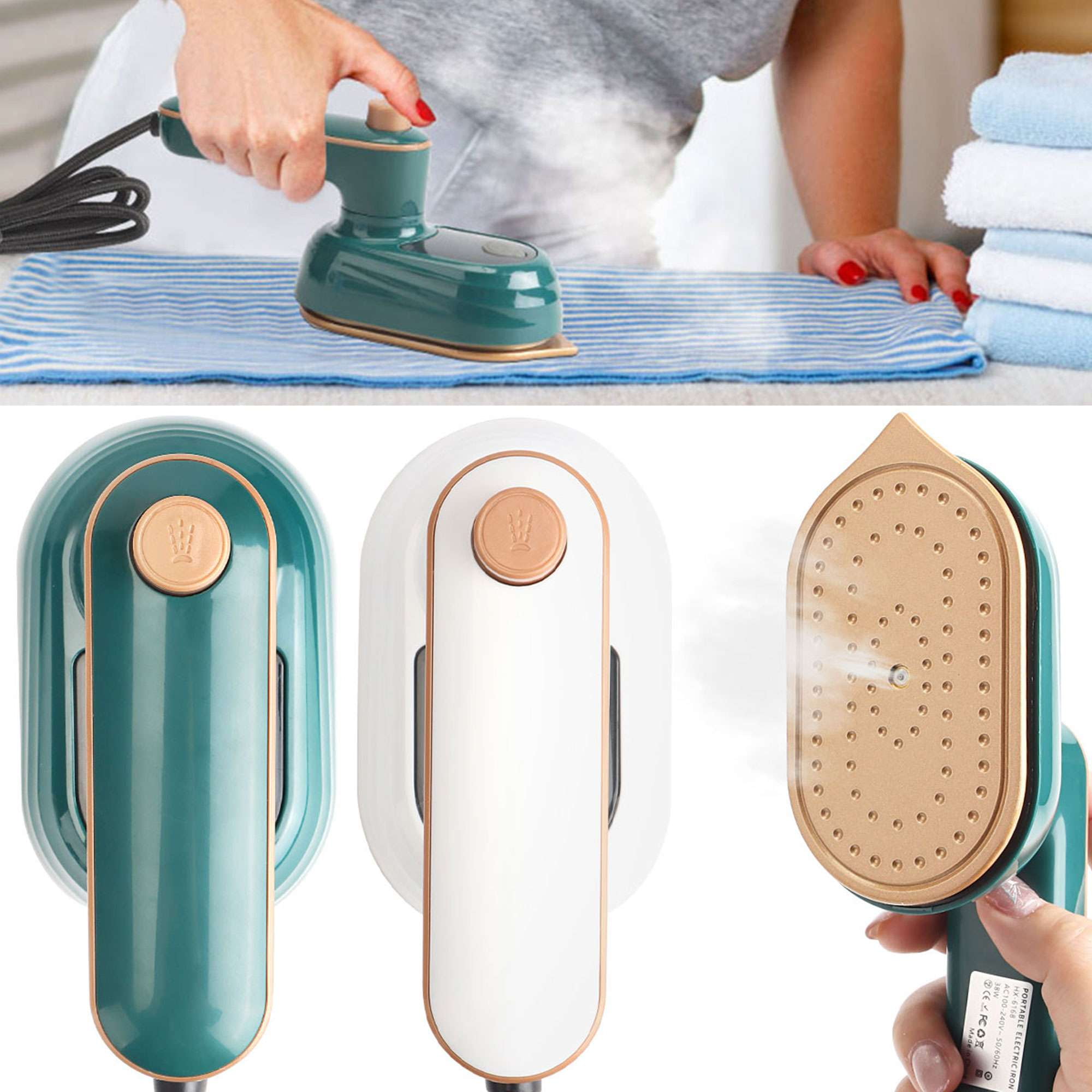 Deago Mini Steam Iron for Clothes Portable Travel Steamer Handheld Steamer Support Dry And Wet Ironing for Home Travel (Green)