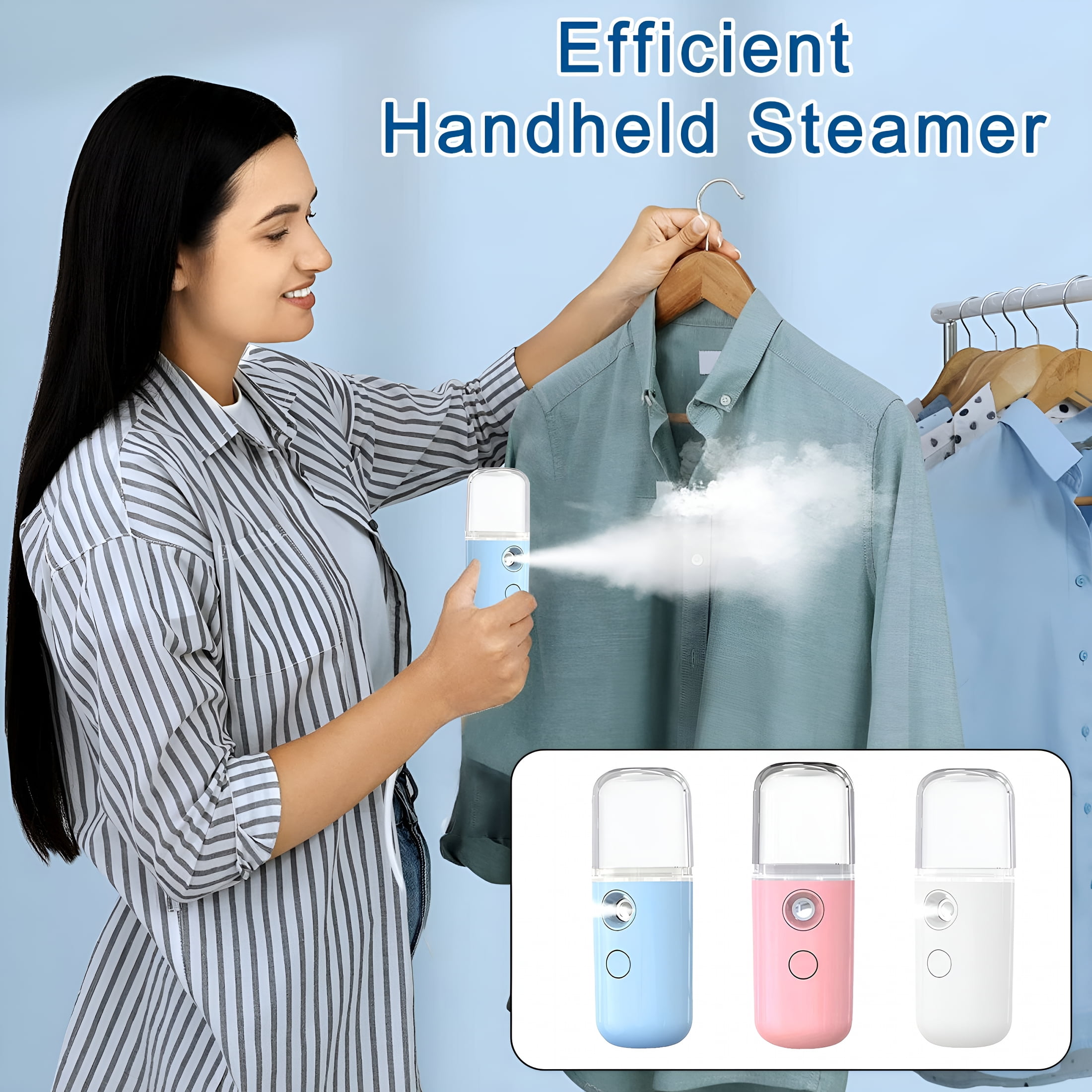 HIBIBUD Mini Travel Steamer Cordless USB Charging 30ml Water Tank Rapid Heating 1 Hour Handheld Garment Steamer White