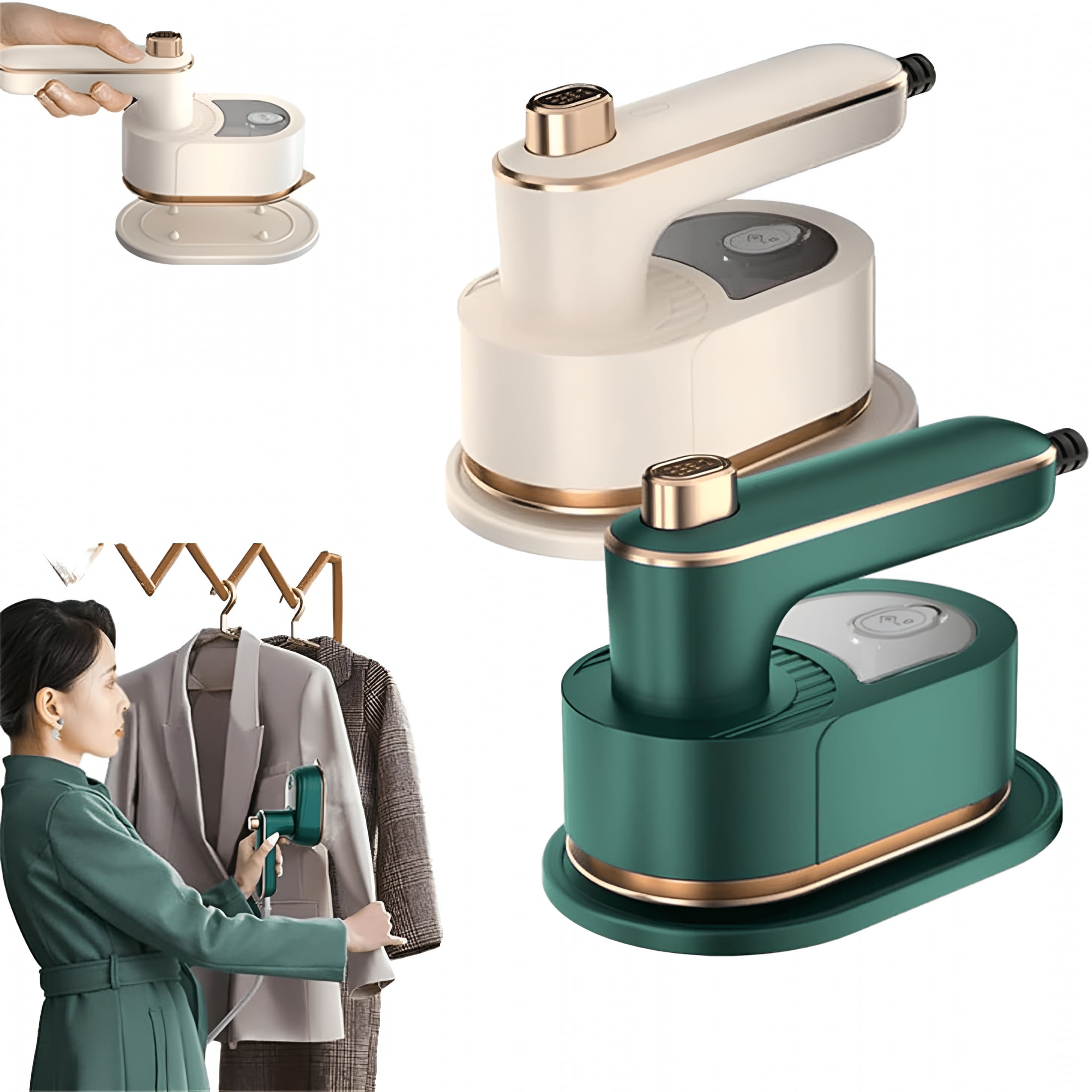 HIBIBUD Portable Steam Iron,Rechargeable Cordless Portable Iron Steamer for Clothes Travel Mini-Green+White