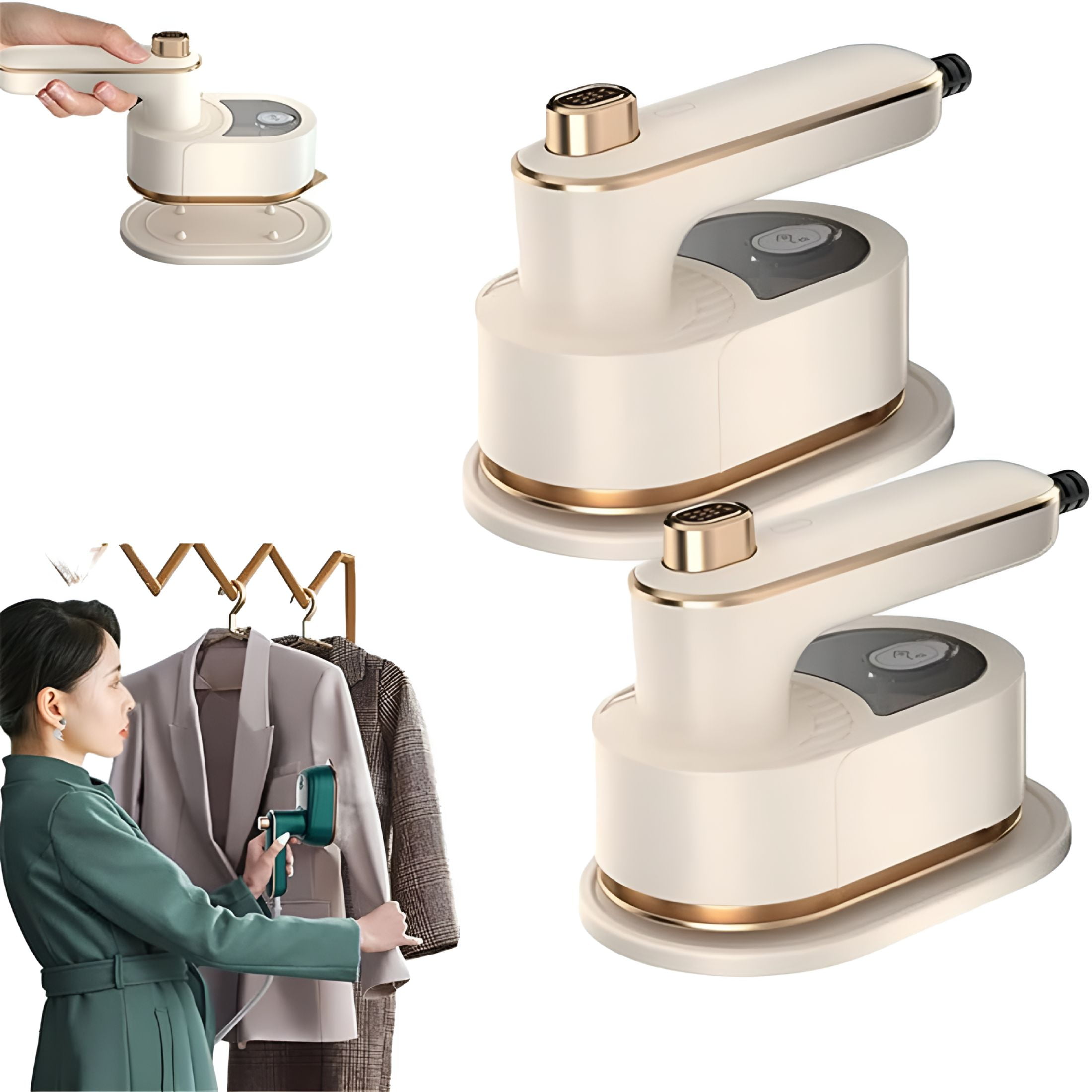 HIBIBUD Portable Steam Iron,Rechargeable Cordless Portable Iron Steamer for Clothes Travel Mini-White 2pc