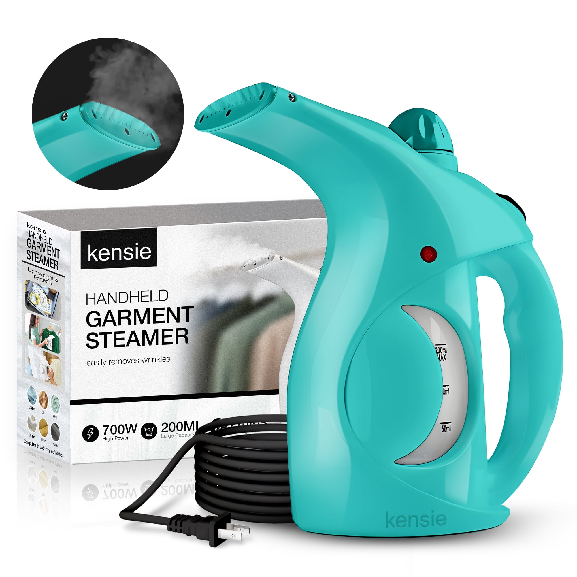 Kensie Handheld Garment Steamer, 700W Lightweight and Portable Steamer for Clothes, Green