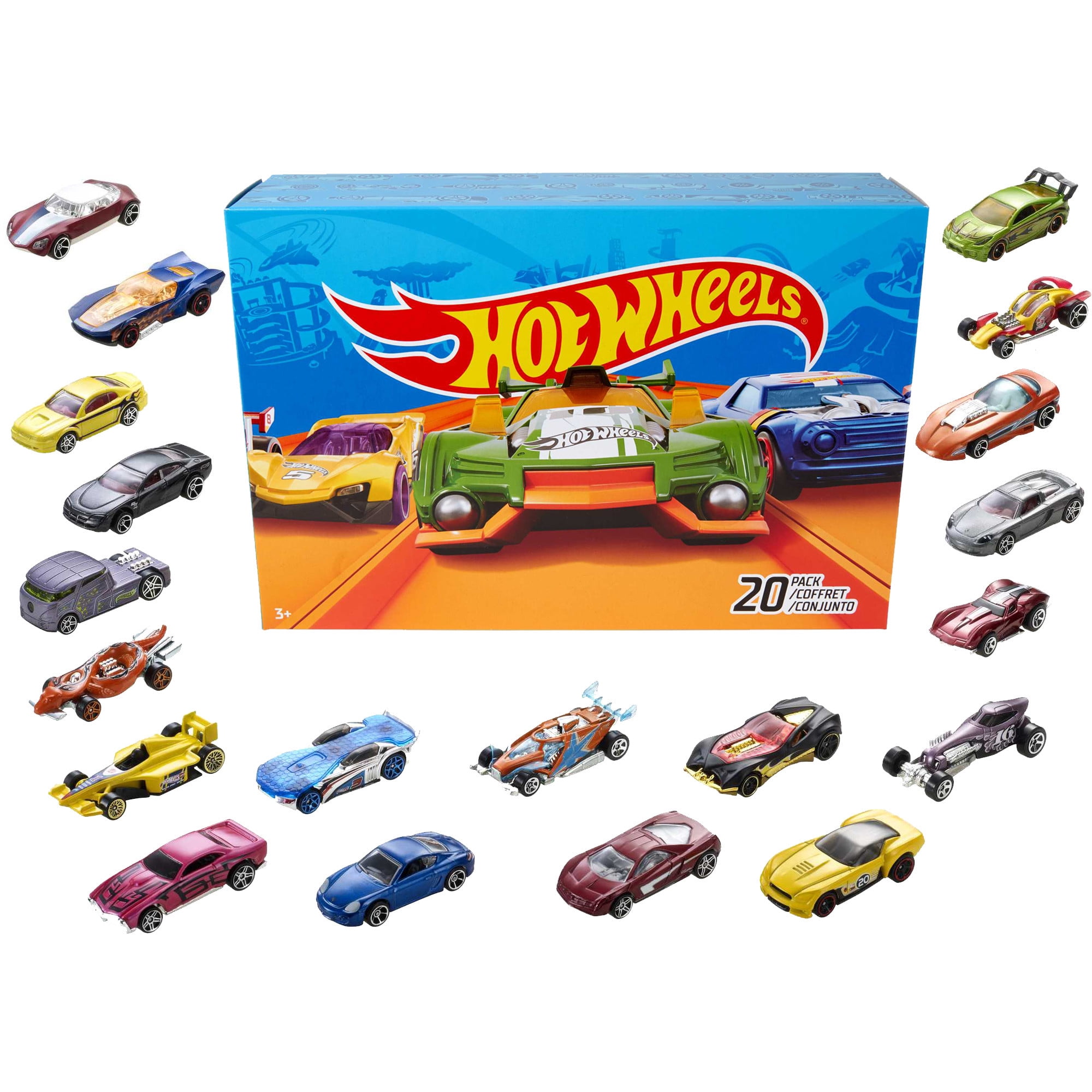 Hot Wheels Set of 20 Toy Cars & Trucks in 1:64 Scale, Collectible Vehicles (Styles May Vary)