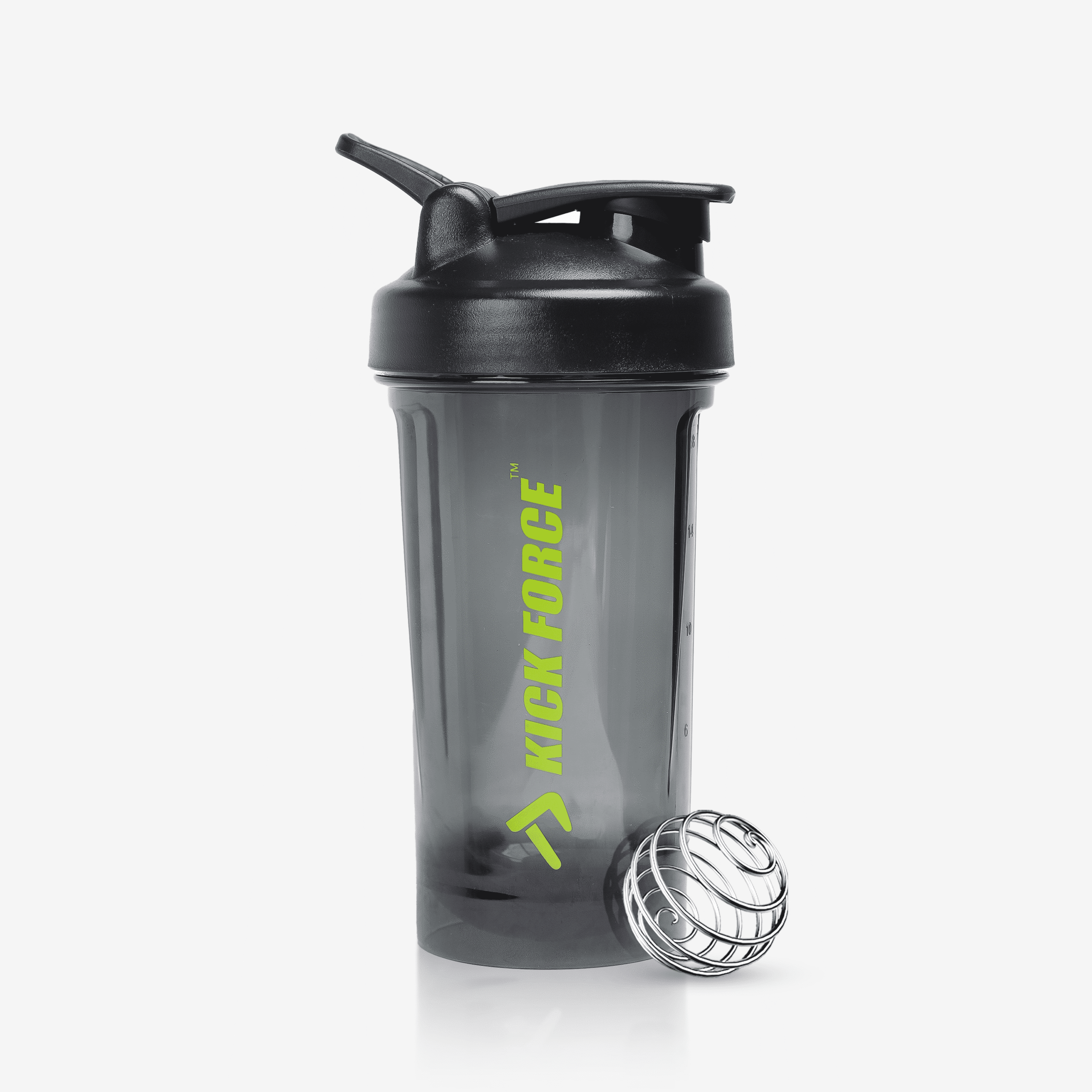 Kick Force Protein Shaker 20oz Black Blender Shaker Bottle Stainless Steel Whisk Ball