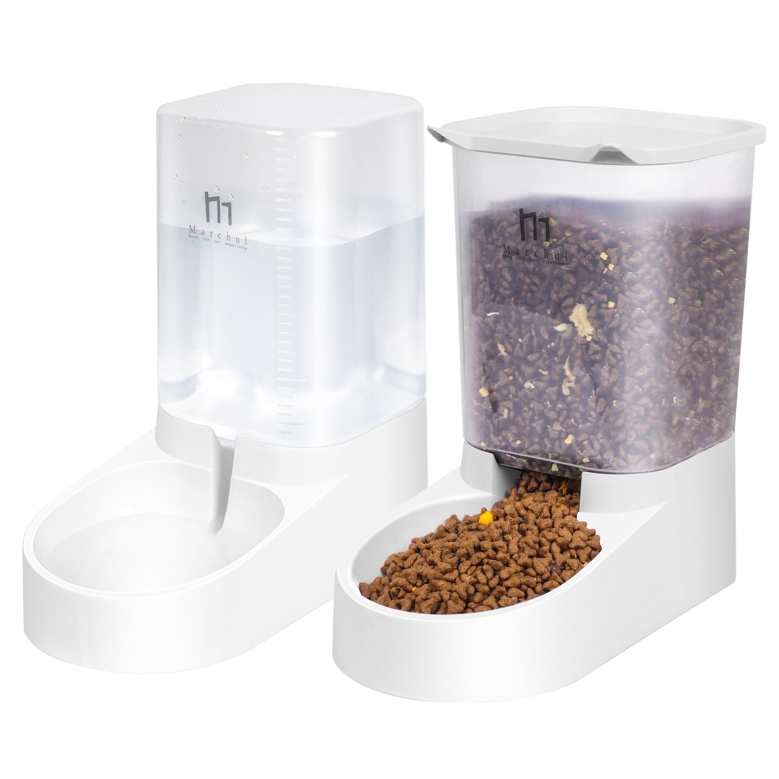 Marchul Automatic Gravity Pet Feeder and Water Dispenser Set for Cats Dogs, 3.8L, 2 Pack