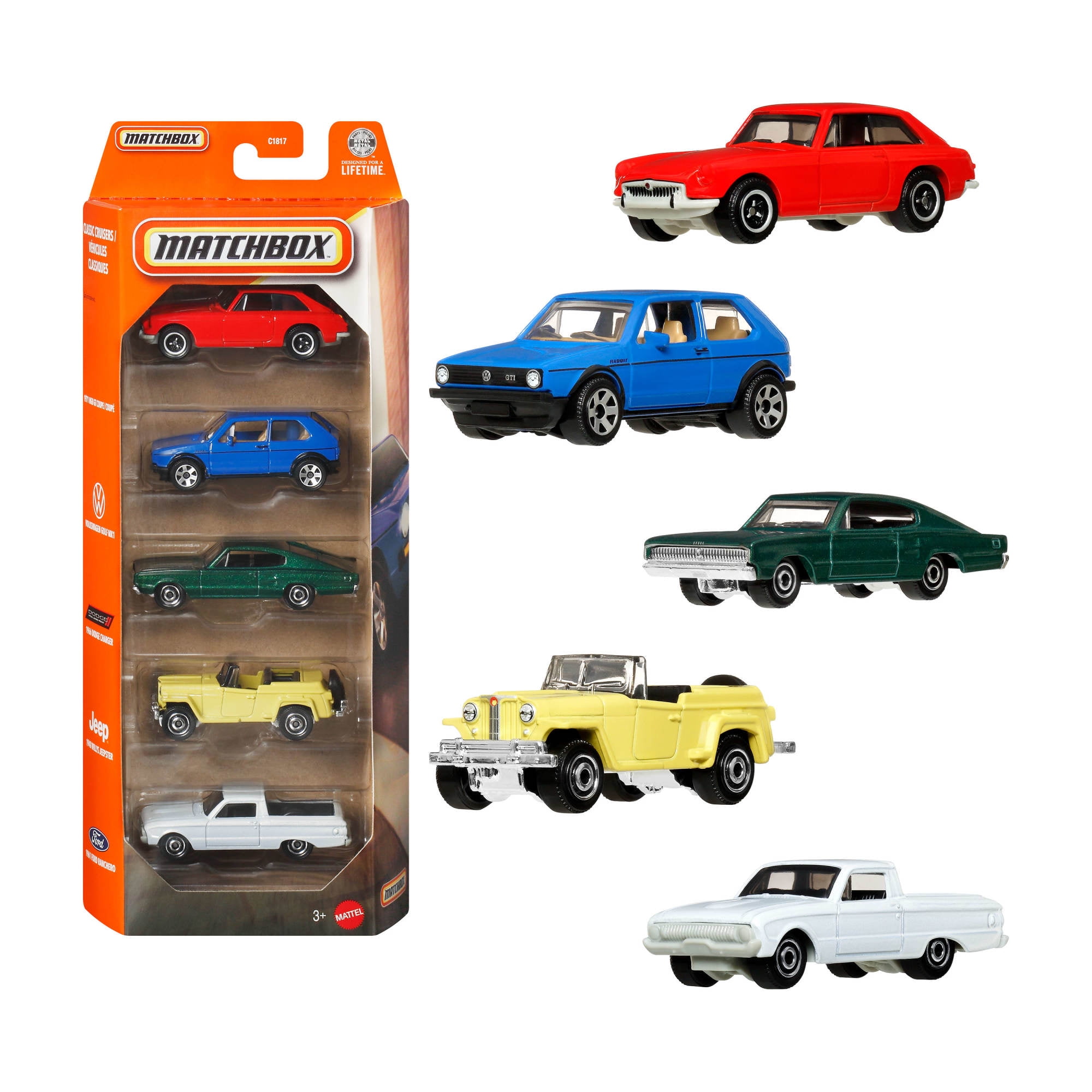 Matchbox Set of 5 Toy Cars, Trucks or Aircraft in 1:64 Scale (Styles & Colors May Vary, Items May Not Be Pictured)