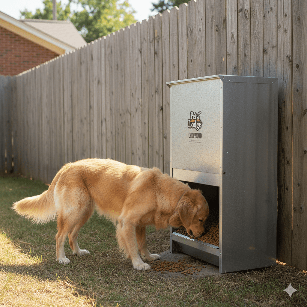 Pet Lodge Chow Hound 50 lb Dog Feeder - Galvanized Steel Automatic Chew-Proof
