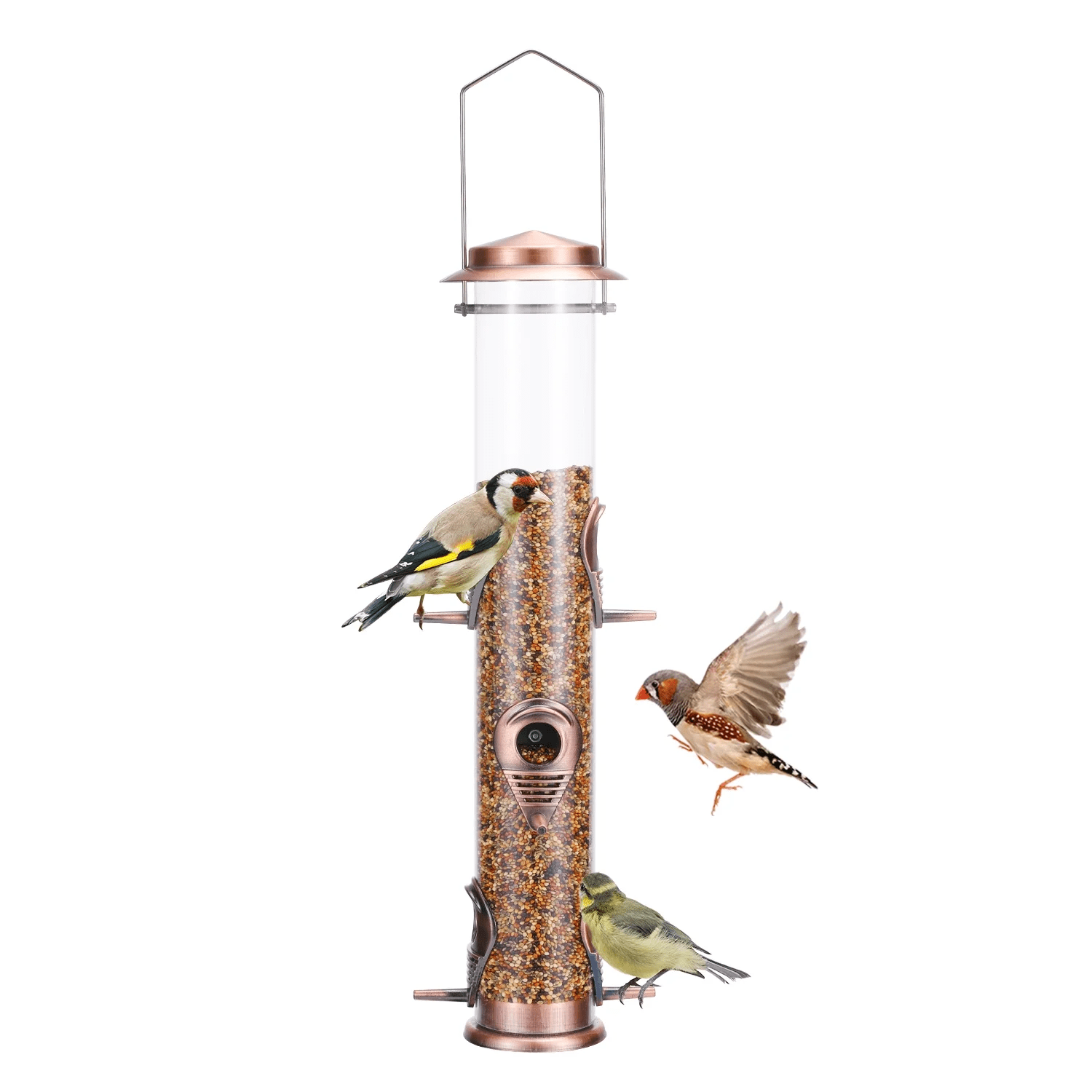 SNYNUXX Wild Bird Feeders for Outdoors Hanging, Metal Tube Feeder, 6 Feeding Ports, Antique Copper - 1 Pack