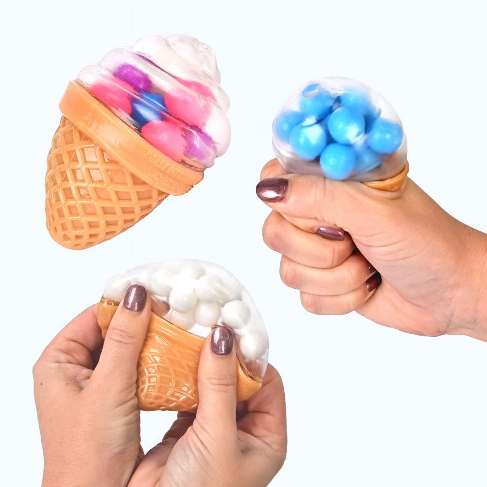 Toymendous Squishy Ice Cream, 3 Pack Rubber Stress Balls, Toy for Children Ages 3+