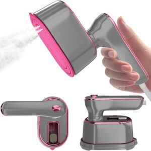 Asoricing Travel Steamer Iron for Clothes - Portable Ironing Machine Travel Small Size - Gray&Pink
