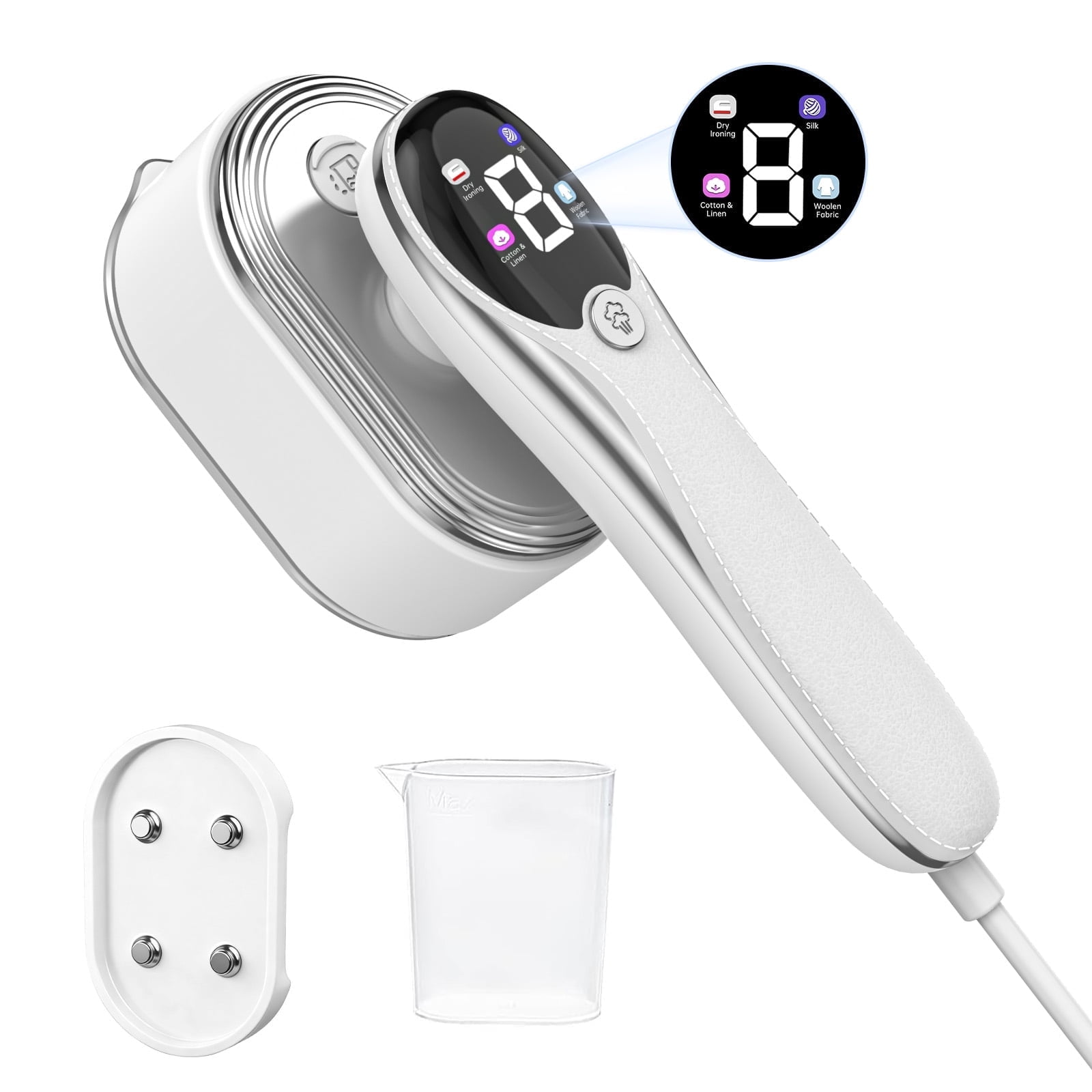 DAKOMM Steamer for Clothes, 1200W Portable Garment Steamer with 4 Steam Settings, LCD Display, 90° Swivel Handle, Compact for Home, Travel, White