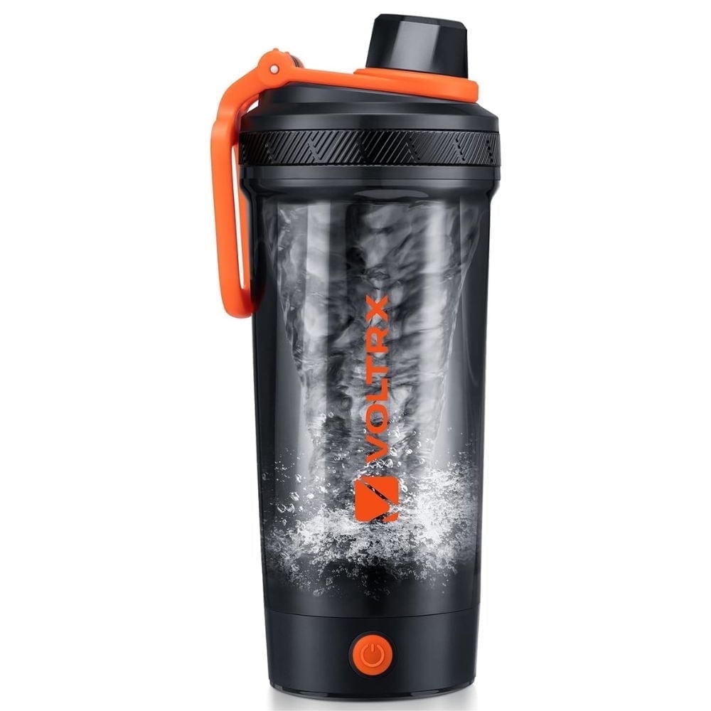 VOLTRX Gallium Electric Protein Blender Shaker Bottle USB Rechargeable Mixer Cup for Shakes BPA Free Tritan 24oz - Orange