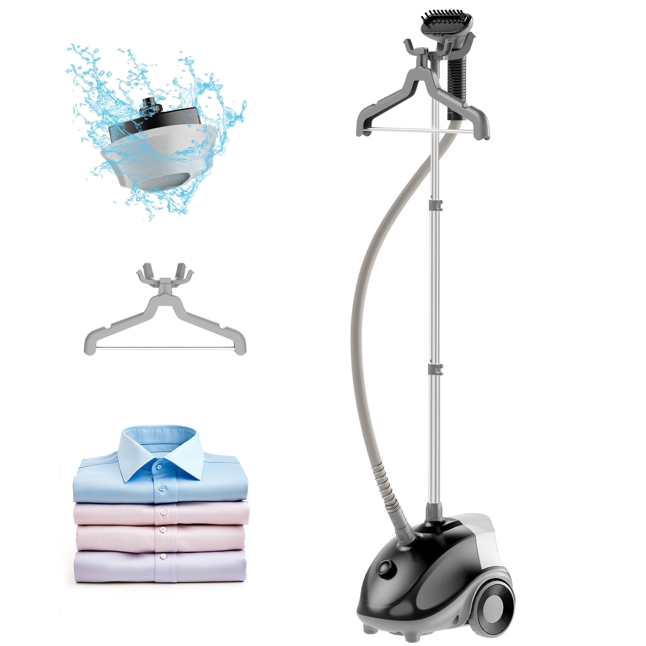 JOINSUN Standing Garment Steamer, 1.7 Litre Water Tank, Heats up in 45 Seconds, Steams for 55 Minutes, Black